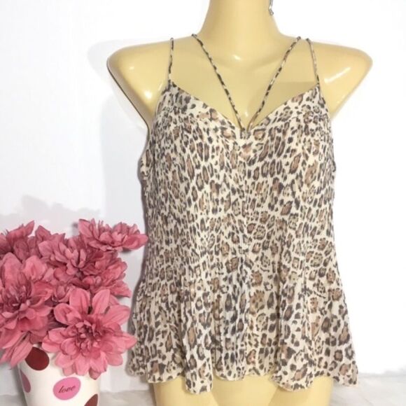 NWOT HOLLISTER HALTER ANIMAL PRINT STRAPPY PLEATED CHIFFON TANK BABYDOLL FAIRY - Picture 1 of 5